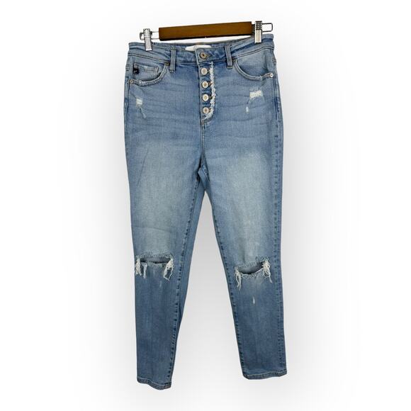 Kancan Womens size 5/26 High Rise Mom Distressed Denim Button Fly Jeans - Picture 2 of 11